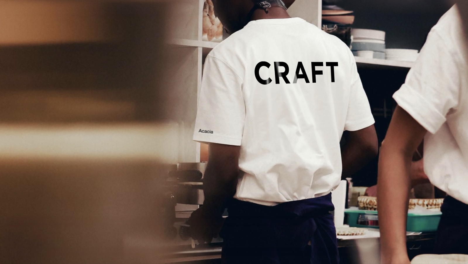Craft tee worn in the kitchen
