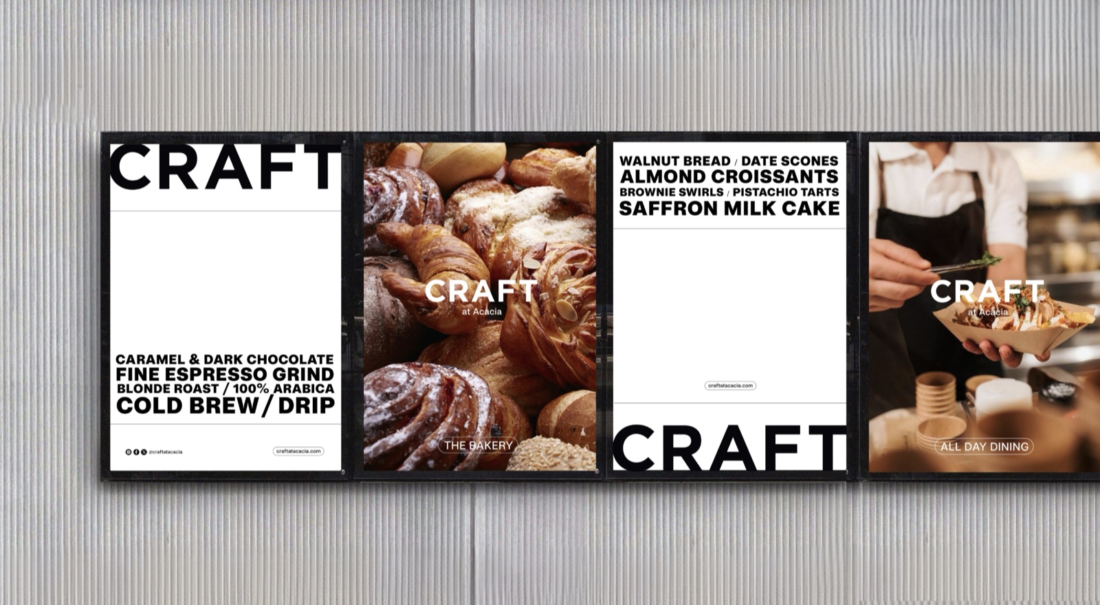 Four Craft posters on a ribbed wall