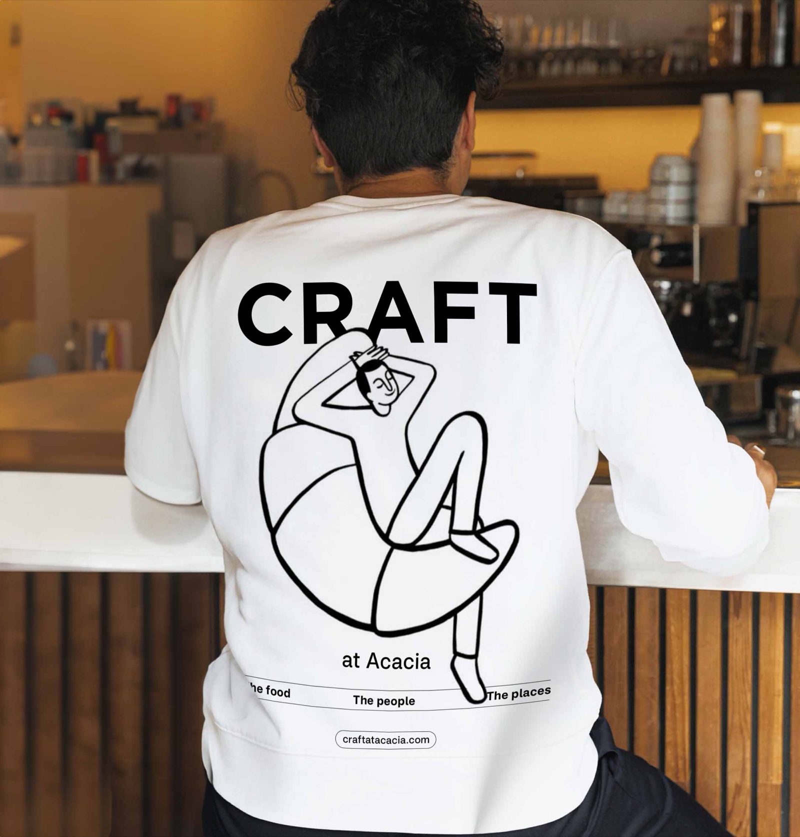 Back of a Craft sweatshirt with the lounging character