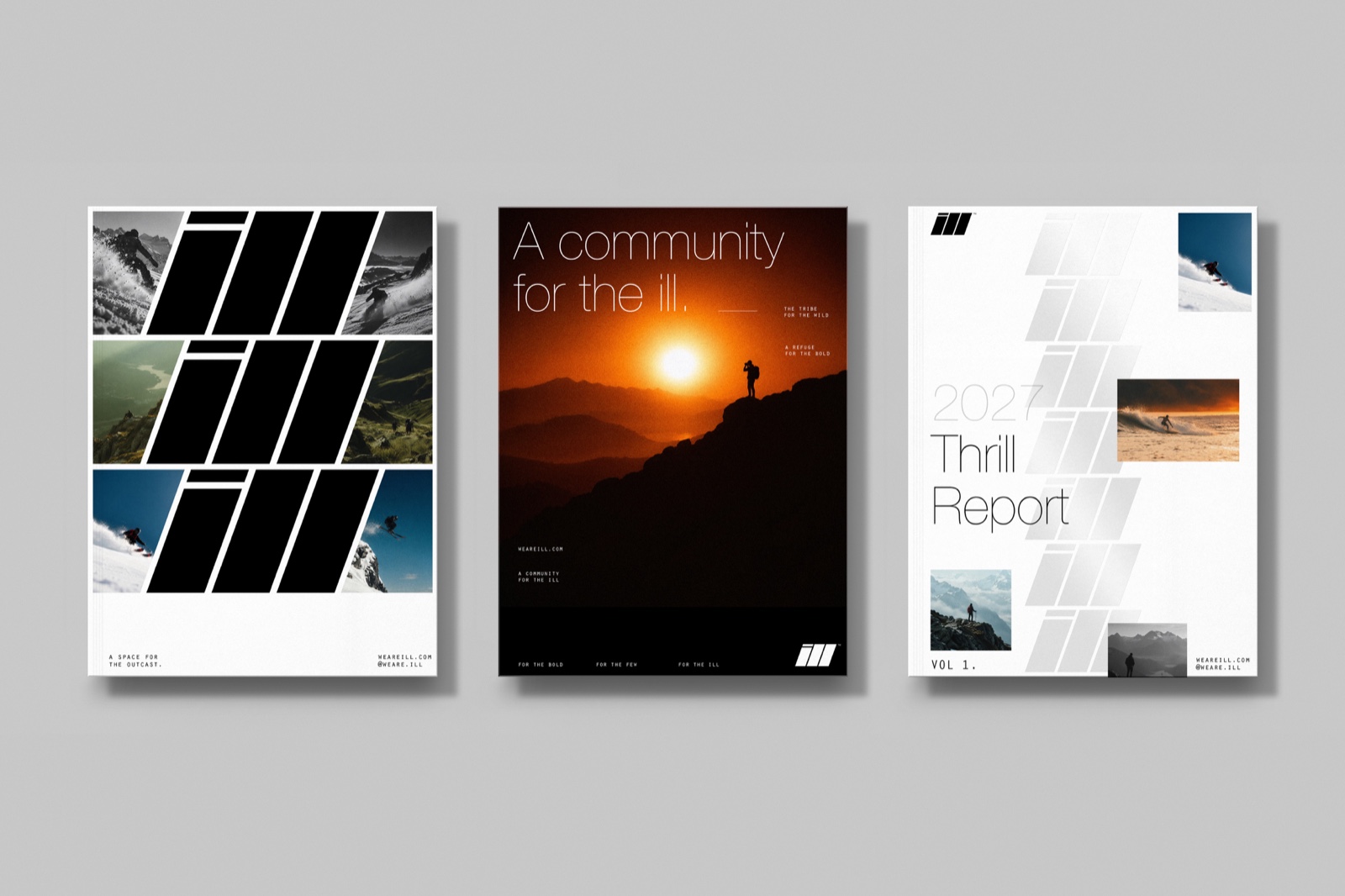 Three ILL posters and the Thrill Report cover
