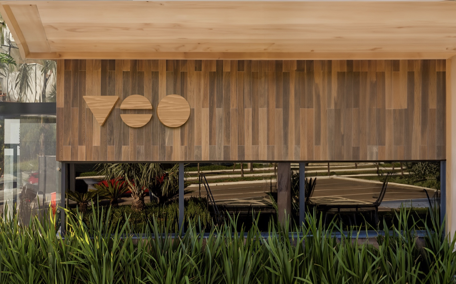 Veo wooden signage on a timber wall
