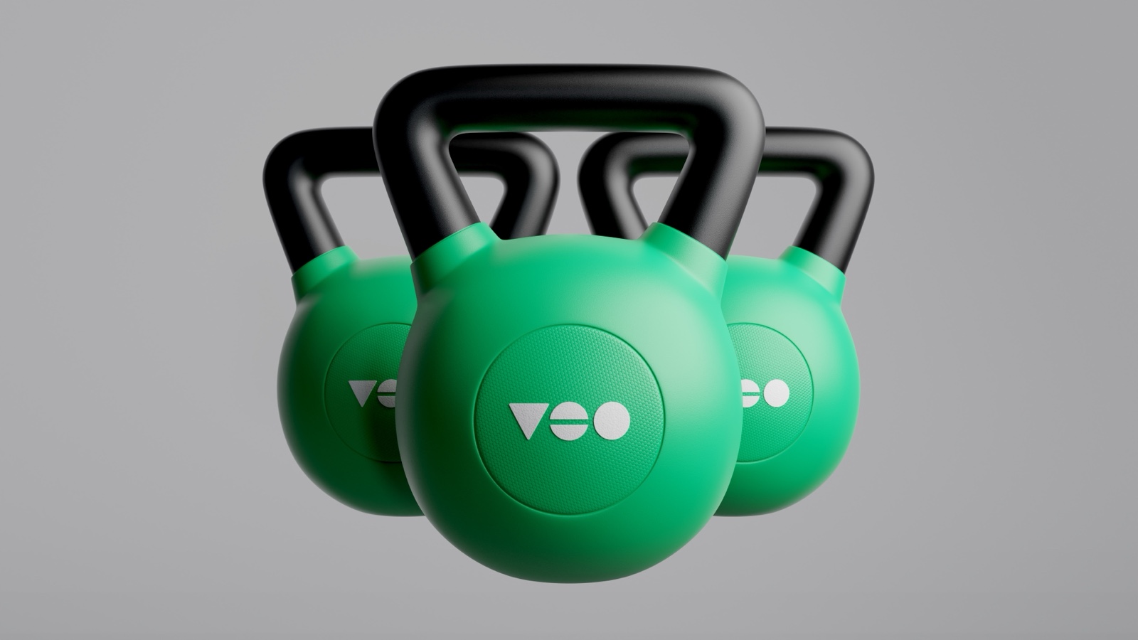 Three green Veo kettlebells