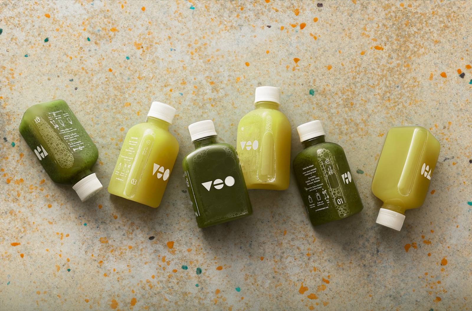 Veo cold-pressed juice bottles