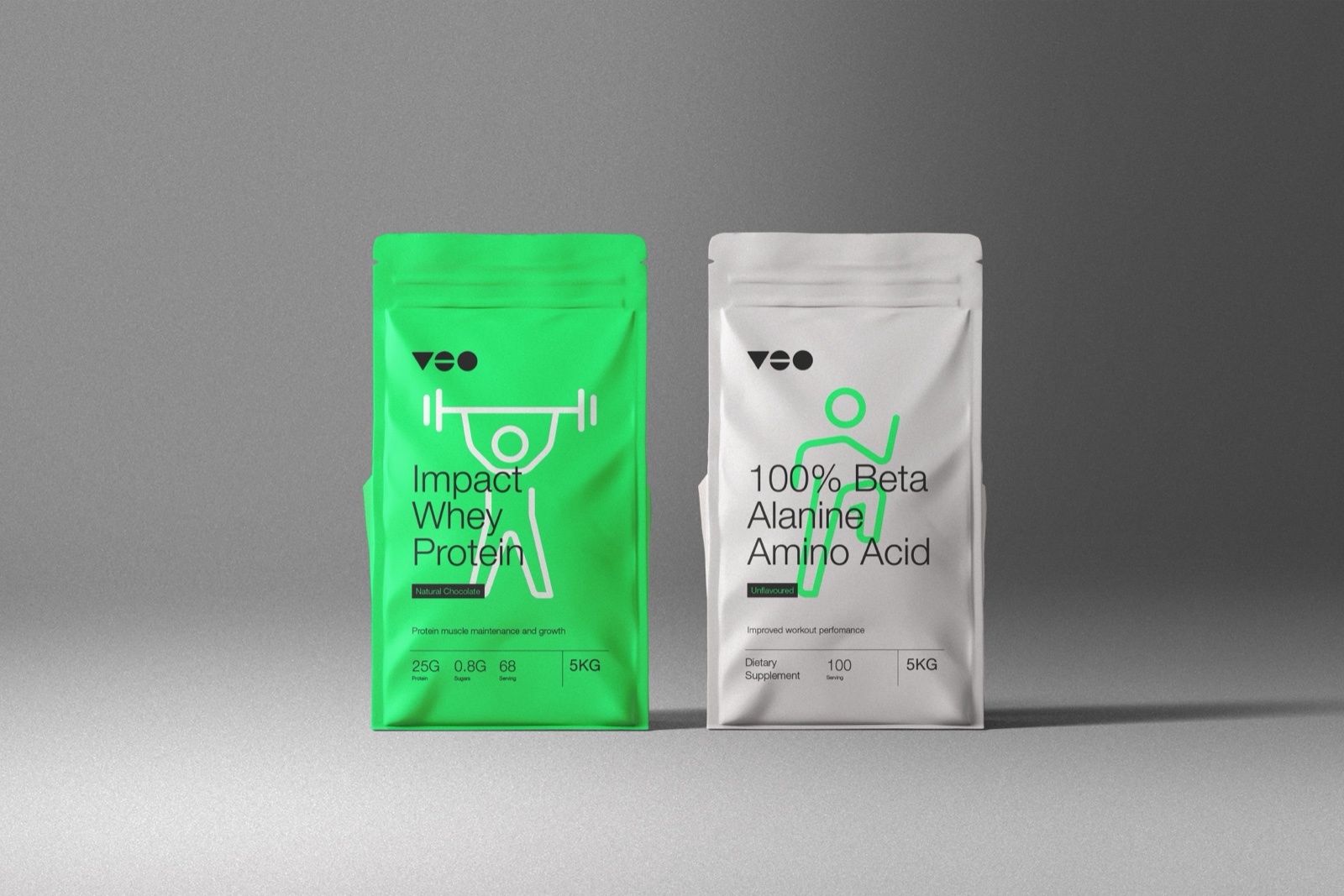 Veo supplement pouches: Impact Whey Protein and Beta Alanine