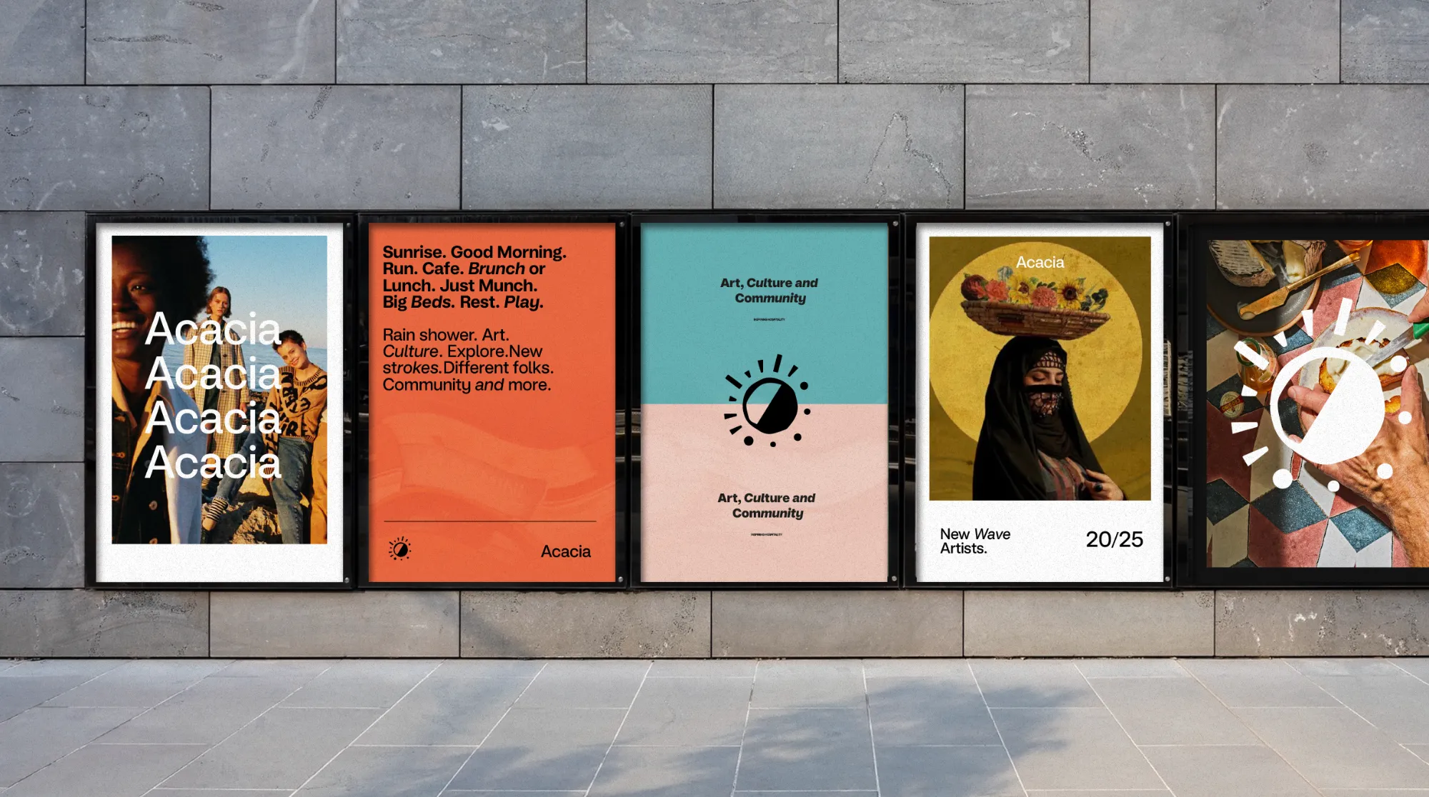 Acacia event posters in the custom typeface