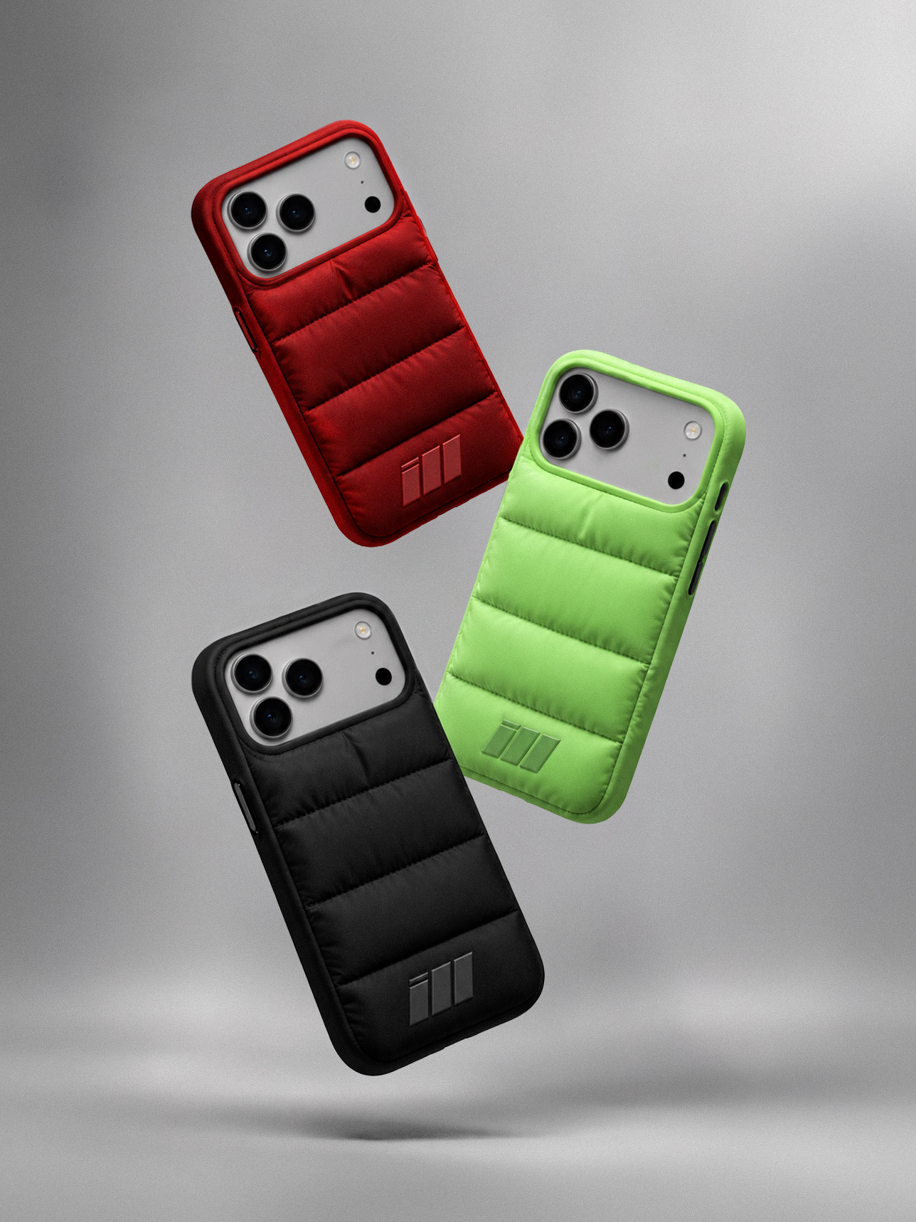 Three ILL puffer phone cases