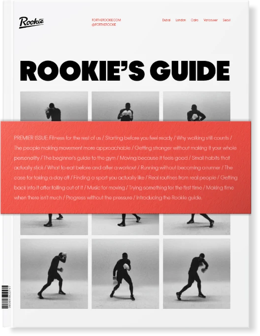 Rookie's Guide, the premier issue, on a grey wall with 'For the Rookie in all of us' sliding behind it